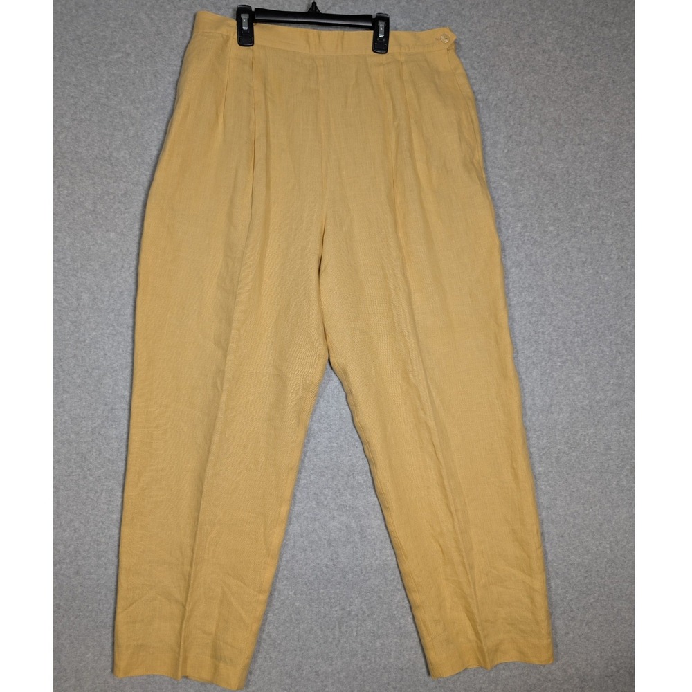 Talbots Womens Pants Size 16 Yellow Irish Linen Pleated High Rise Straight Leg